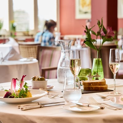 Dining at Ockenden Manor in West Sussex