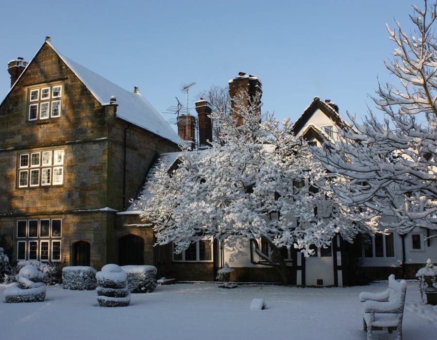 Snow at Ockenden Manor in Cuckfield, West Sussex